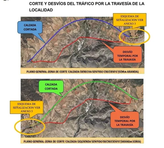 Obras en la A11 en dirección Soria